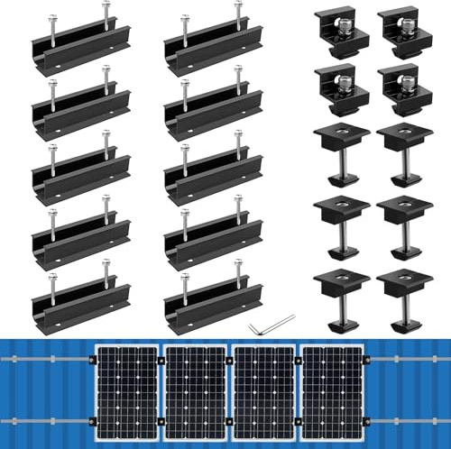 Anbte Solarmodul Halterung Kit, für 4pcs Solarmodul 30MM/35MM Modulhöhe | 10pcs Schwarz Kurzschiene 120MM aus Aluminium, inkl. 6pcs Mittelklemme + 4pcs Endklemme, Flachdach Solarpanel Befestigung Set
