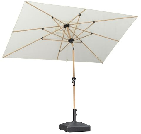PURPLE LEAF Parasol Balcon 1,8 × 2,7 m Rectangulaire en Teck Carré Crème | Aluminium, Entretien facile, Montage simple, Design Élégant, Inclinable, Anti-vent, 8 Baleines robustes, Terrasse, Jardin