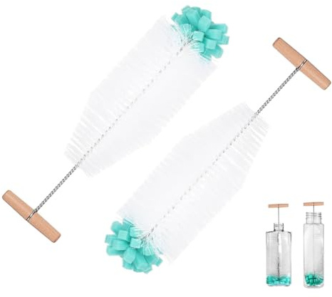 Cepillo Limpia Botellas Soda, 2 Piezas 32 cm Cepillo para Limpiar Botellas de Agua, Cepillos con Cerdas Duras y Cabeza de Esponja Suave, para la Cocina, la Oficina, Verde