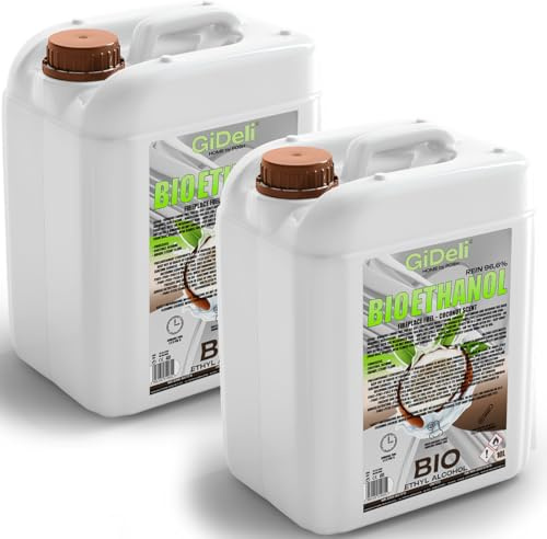 GiDeli Bioetanol 2 x 10 l de aroma de coco 96,6% etanol para interiores y exteriores, sin humo ni hollín, de maíz y remolacha azucarera
