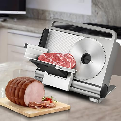 Cortador eléctrico de carne, rebanador de alimentos plegable con hoja de acero inoxidable de 19 cm, grosor ajustable de 1 a 15 mm para pan, carne, queso