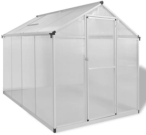 Gewächshaus mit Fundament aus Aluminiumrahmen und Polycarbonat-Platten – Verstärktes 4,6 m² Treibhaus für Garten und Balkon – Langlebig und Witterungsbeständig