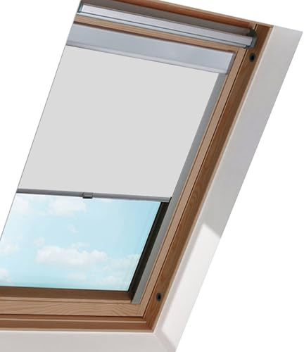 Hebitod Dachfenster verdunkelungsrollo, Thermorollo, Sonnenschutz, mit Führungsschiene, Aluminium Rahmen, Grau, Rollo für dachfenster, für S08 (Fenstergröße: 97.3x116cm), Einfache Montage