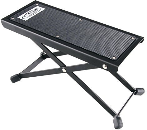 Classic Cantabile Gitarrenfußbank für Gitarre (Professioneller Gitarren-Fußbank mit rutschfester Gummiauflage, robuste Metallkonstruktion, Fußstuhl Auflage 25,5 x 10,4 cm) schwarz