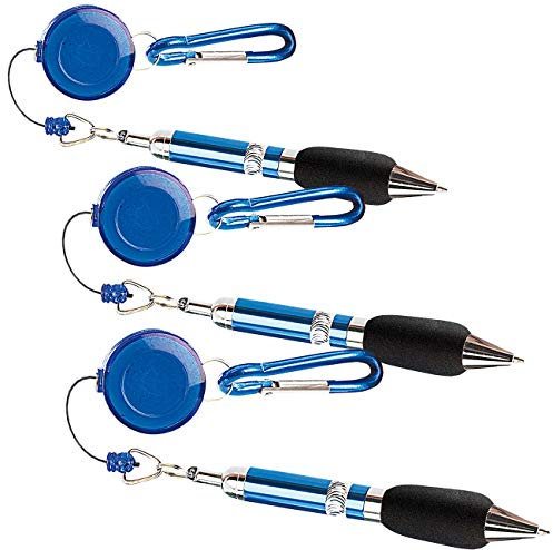 PEARL Stifte: 3er-Set Pen-Rewinder mit Karabiner-Haken und Gürtelclip, 60 cm Leine (Kugelschreiber diebstahlsicher, Kugelschreiber Kette Befestigung, Schlüsselanhänger mit ausziehbarer Schnur)