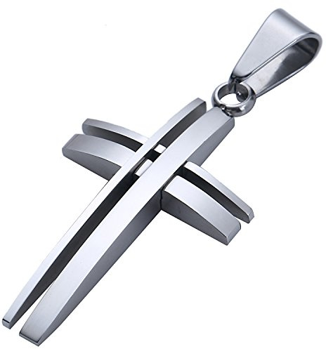 DonDon Colgante Cruz Moderno de Acero Inoxidable Plateado para Hombres
