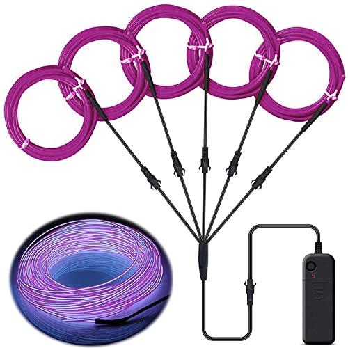 Lychee Flexibel 5x1 m Neon Beleuchtung Draht Lichtschlauch Leuchtschnur EL Kabel Wire mit 3 Modis für Partybeleuchtung(Lila)