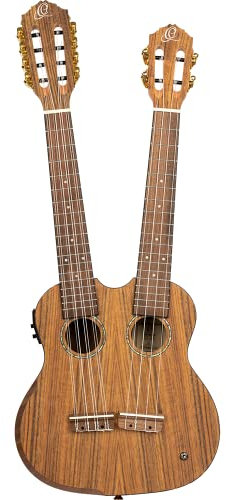 Ortega Guitars Doppelhals Ukulele Elektro-Akustisch – 8 Saiten Tenor, Tenor – Custom Built Series – Inklusive Gigbag – Ovangkol, Natur (HYDRA)