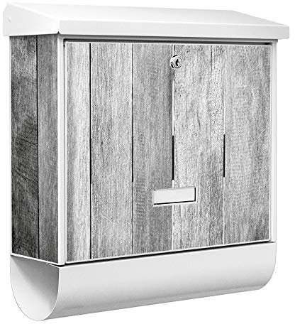banjado® Burgwächter Briefkasten Weiß 38x39x12cm mit Motiv Holz Monochrom/Briefkasten mit Zeitungsfach/Briefkasten mit Zeitungsrolle/Postkasten inkl. Montagematerial & 2 Schlüsseln