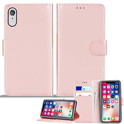 Mobile Stuff iPhone XR Leather Wallet Case - Folio Flip Book Cover with Magnetic Clasp Closure - Adjustable Viewing Stand (iPhone XR, Rose Gold)