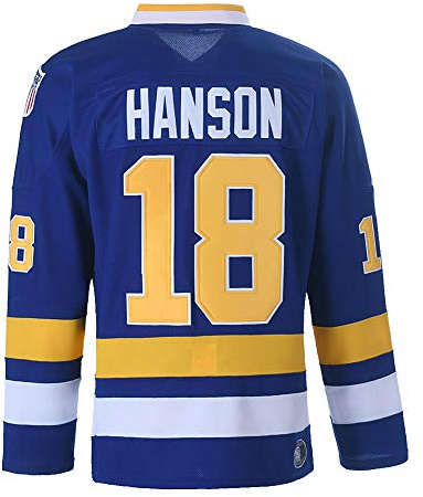 Youth Hanson Brothers Charlestown Chiefs 16 Jack 17 Steve 18 Jeff Slap Shot Movie Ice Hockey Jersey - Blue - L