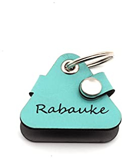 CopterFarm Hundemarkentasche für Hunde am Halsband | mit Gravur, Druckknopf | Kunstleder, Echtleder | Hundemarke | individuell beidseitig graviert (Türkis, Dreieck)