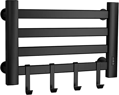 WPHH Portasciugamani Termoarredo Elettrico Nero, Radiatore Scaldasalviette Elettrico A Parete con Timer, Asciuga Asciugamani da Bagno in Lega di Alluminio con Ganci Rimovibili,Plug in