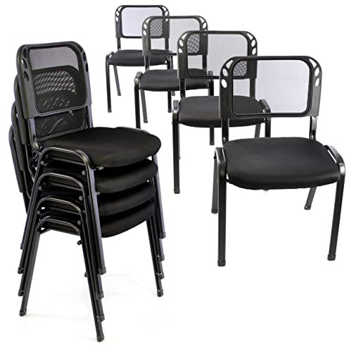 Nexos Trading Bürostuhl 8er Set Konferenzstuhl Besucherstuhl schwarz gepolsterte Sitzfläche stapelbar 52,5 x 45 x 80 cm Stapelstuhl Metallrahmen schwarz