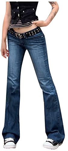 Briskorry Straight Jeans Damen Lang Stretch Skinny Jeanshose Elegant Bootcut Schlaghose High Waist Weites Bein Denim Hose Schlagjeans