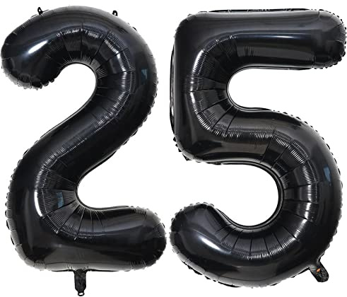 40 Inch Black 25 Number Balloons Giant Jumbo Huge 25 or 52 Foil Mylar Helium Number Digital Balloons Black Birthday Mylar Digital Balloons 25 Birthday Party 25th Anniversary Events Party Decorations