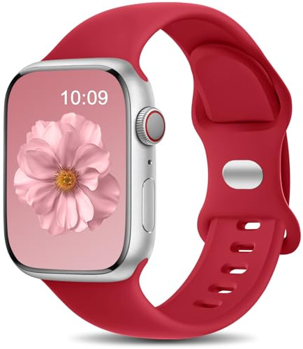 Charlam Kompatibel med Apple Watch-rem 38 mm 40 mm 42 mm 44 mm 41 mm 45 mm för kvinnor män, sportband mjuk silikon ersättningsremmar kompatibla med iWatch SE serie 7 6 5 4 3, 38 mm/40 mm/41 mm, röd