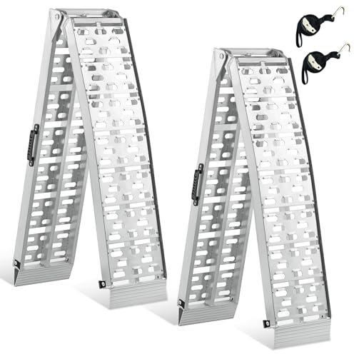 2PCS Foldable Loading Ramp, gardhom 228x30.5cm ATV Motorcycles Loading Ramp with 680KG/Pair Loading Capacity, Portable Aluminum Ramps with Rubber Tipped Fingers for ATV UTV Trucks