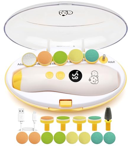 Royal Angels uppladdningsbar babynagelbuffert 22 i 1, extra 13 ersättningar, babynagelkit, nagelklippare, naglar för nyfödda småbarn, trimlack (uppladdningsbart, Mango)
