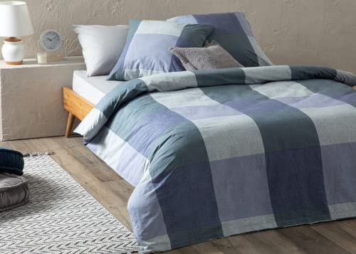ENGLISH HOME Bettwäsche 135x200 2teilig Blau, 1 x Bettbezug 135 x 200 mit 1x Kissenbezug 80 x 80 cm, Bettwäsche-Set 135x200cm mit Reißverschluss, Kariert