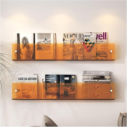 OXFUZZ Acrylic Brochure Holder Wall Mounted Floating Bookshelf Magazine Rack Adjustable Hanging Magazine Holder for Office, Waiting Room, Church, Cafe, Home Decoration (Color : Orange