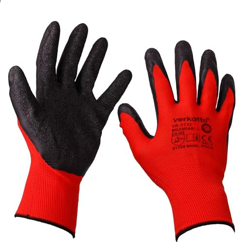 MIVOS Guantes de protección 12 pares - Talla 9 - Guantes de trabajo para hombre y mujer - Guantes con agarre óptimo - Guantes de látex para jardinería - Ideales para uso doméstico y profesional