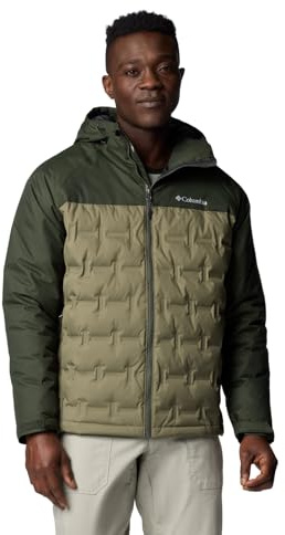 Columbia Men's Grand Trek III Down Hooded Jacket, Stone Green/Greenscape, Medium