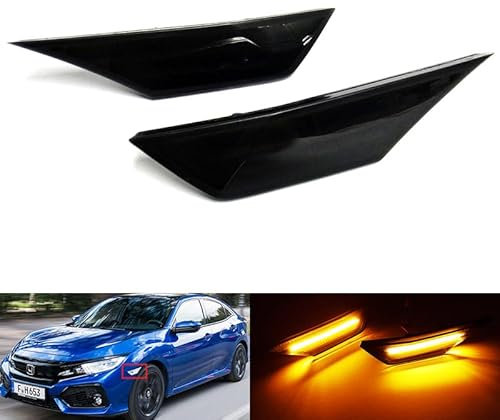 RZG 2x Black Smoked Lens Side Indicator Amber LED Marker Repeater Light Fit For 2016-2022 Civic X MK X