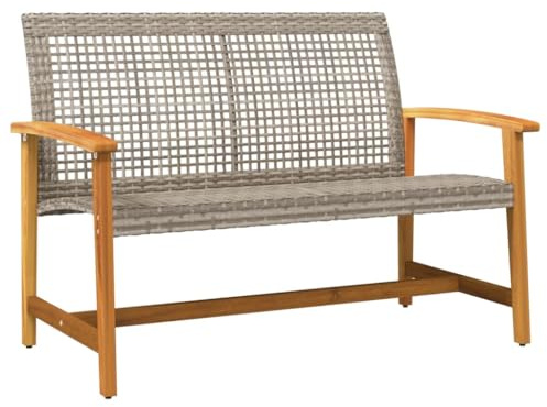 vidaXL Gartenbank Grau 112 cm Poly Rattan und Akazienholz