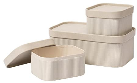LA JOLIE MUSE Boîtes de Rangement avec Couvercles Set de 3 Conteneurs de Rangement Décoratifs, Organiser Boîte de Rangement Empilable & Plateau en Cuir Vegan, Beige