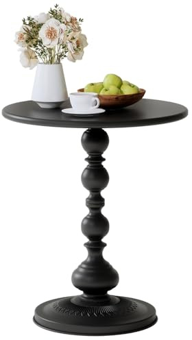 Nixaruy Metal Small Round Side End Table, Vintage Matte Coffee Drink Cocktail Table, Small Accent Pedestal Table for Living Room Corners (Black)