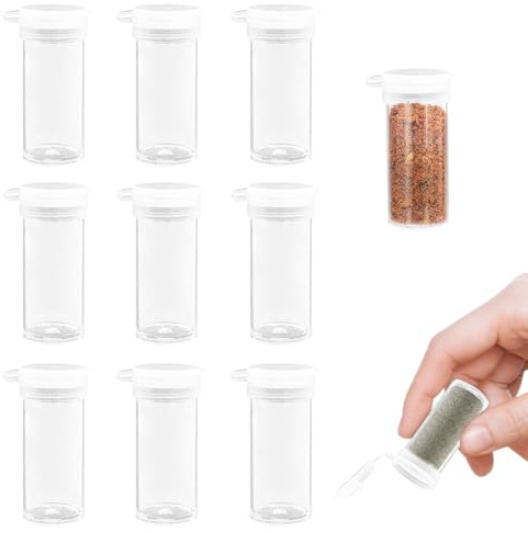 VZU Lot de 10 mini salières à épices de 4,6 cm - Mini salière pour les déplacements, le camping, le camping, les épices en plastique