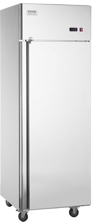 VEVOR Congelador Comercial de 570 L, Congelador Vertical de Una Sola Puerta, Congelador de Acero Inoxidable con Descongelación Automática con 3 Estantes Ajustables, -25 a -15 °C, 685 x 800 x 2110 mm