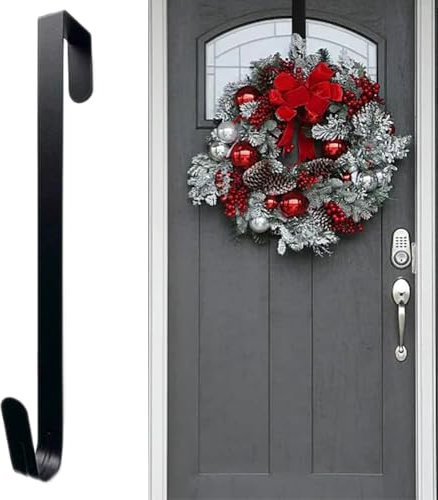 Kukigo Wreath Hangers for Front Door,31cm Christmas Wreath Hanger Door Wreath Hook Hanger,Wreath Garland Hanger Metal Wreath Holder for Valentines Day Easter Front Door Decorations (Black)