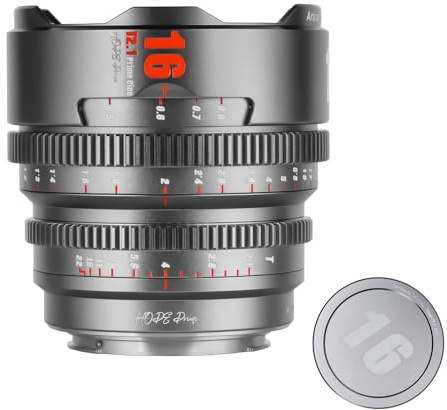7artisans 10mm/16mm/25mm/35mm/50mm/85mm T2.1 Cine Lens Super 35 Large Aperture 260° Focusing Stroke Camera Lens for Canon RF Mount TITANIUM (16mm T2.1)