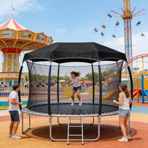 Sonnenschutz Trampolin Zelt Abdeckung, Ø 183 244 305 366 427 cm Trampolin Überdachung Abdeckung, Trampolin Sonnenschutz Abdeckung, UV-resistent & wasserdichte Trampolin zubehör