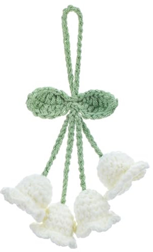 Car Accessories for Women, Lily of The Valley Gifts, Rear View Mirror Accessories Hanging Decor, Cute Bellflower Crochet Rearview Mirror Accessories for Women Car Decorations(White)