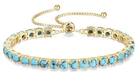 FANCIME 14K Vergoldet Armbnad Damen Tennis Armband mit Geburtsstein, 925 Sterling Silber Verstellbares Glitzer Tennis Armband Schmuck Geschenke für Damen Frauen Freundin Ehefrau Mutter