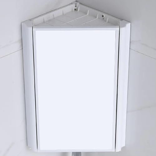 TWHZSAI Eck-Medizinschrank fürs Badezimmer mit Spiegel, Badezimmer-Wandschrank mit Regalen, Eckschrank mit Spiegel, hängende dreieckige Spiegelschränke aus Aluminium für kleine Räume (weiß)