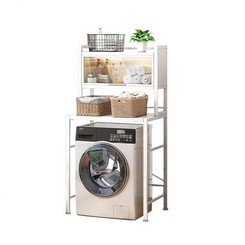 SPXMQSS Estanteria Lavadora, Mueble Encima WC con Puertas, Armario sobre Inodoro para Baño, Mueble de Almacenamiento Encima WC Ahorro de Espacio, para Baño Lavadero Balcón, Blanco 68.5x60x161.5cm