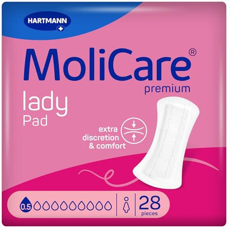 MoliCare Lady Pad 0,5 gocce ultra discreti per donne senza profumo, inserti sottili e flessibili per incontinenza leggera, neutralizzanti odori, 28 pezzi