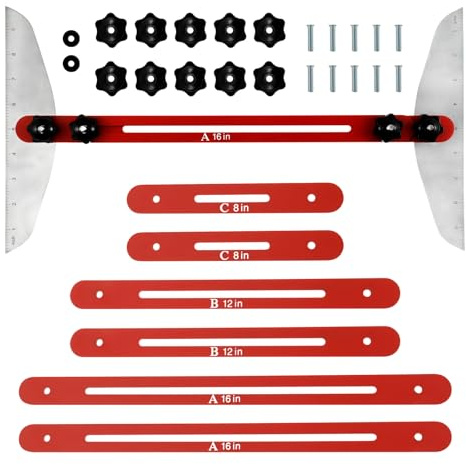 Precise Stair Tread Template and Measuring Tool - 8In to 60In Aluminum Gauge for Risers, Shelves, Cabinets, Floors (Set B)