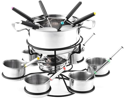 Käsefondue-Set, 21-teiliges drehbares Set aus Gusseisen Fonduetopf für