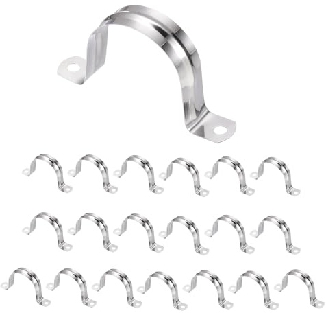 sourcing map 20pcs 2-Inch 50mm Conduit Clamps, M50 U Tube Pipe Clamp, Stainless Steel Rigid Pipe Strap, U Shaped Bracket with Two Hole for Pipe Tube Hose Wire Cord Fixing