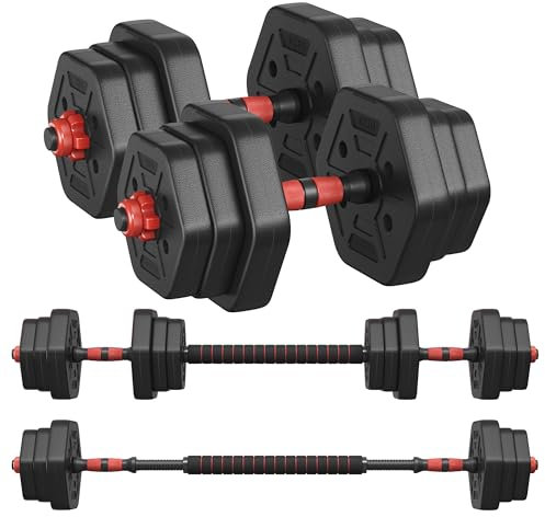 SONGMICS Set di Manubri con Barra di Collegamento, Manubri Corti, Bilanciere da 20 kg, Peso Esagonale per Allenamento, Fitness, Sollevamento Pesi a Casa, Palestra, Nero Inchiostro SYL200B01