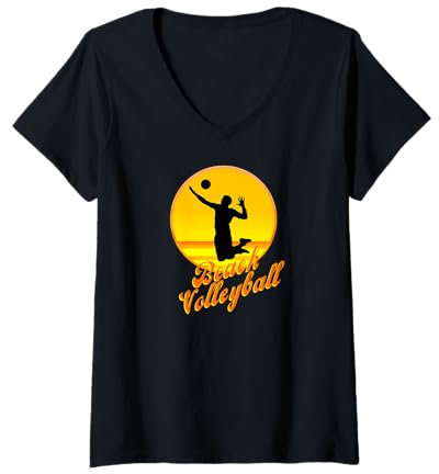 Damen Beachvolleyball Fan Volleyball Outfit T-Shirt mit V-Ausschnitt