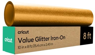Cricut Plotterfolie Textil Glitzer Gold | 25,4 cm x 2,4 m | Flexfolie Plotter Textil | Bügelfolie für Textilien | Für alle Cricut Iron On Folie Smart-Schneidemaschinen und Textilfolie Plotter