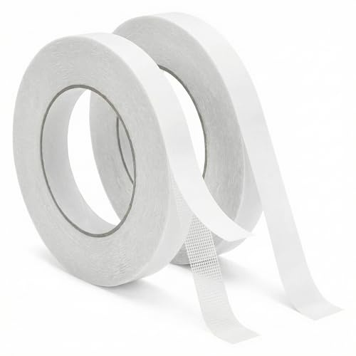 QWORK® 1.5cm x 20m x 0.28mm Extra Stark Doppelseitiges Gewebe Klebeband - Ideal für Teppiche & Strukturierte Oberflächen