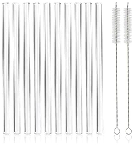 12 cannucce riutilizzabili in vetro, misura 17,8 x 8 mm, con 10 teste dritte e 2 pennelli in vetro borosilicato di alta qualità, pennelli riutilizzabili per succhi, caffè e cocktail