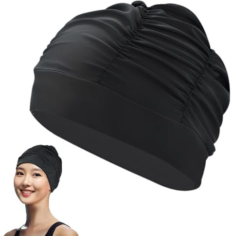 OHREN Cuffia per Adulti con Capelli Lunghi, 1 pezzo, Elastica e Comoda, di Alta Qualità, Realizzata in Nylon, Donna e Uomo, Cuffia Nuoto Silicone di qualità Superiore, Accessori Piscina (Nero)